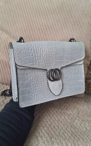 Sac bandoulière carré "croco" gris
