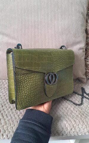 Sac bandoulière carré "croco" kaki
