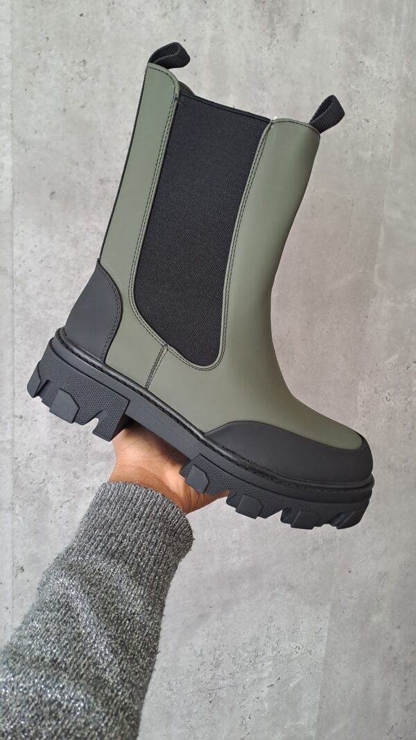 bottes bottines femme semelles chunky bi-matière kaki chelsea