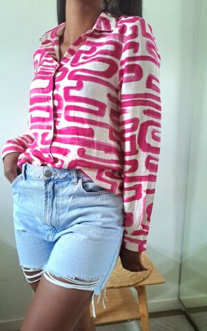 Chemise femme à motifs rose graphique manches longues