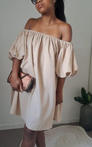 Robe sans manches wavy rose carmel robe manches tombantes courtes bouffantes coupe bardot couleur camel boutique en ligne rose carmel