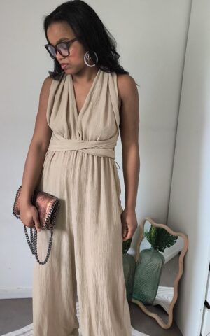 combinaison pantalon femme gaz de coton beige