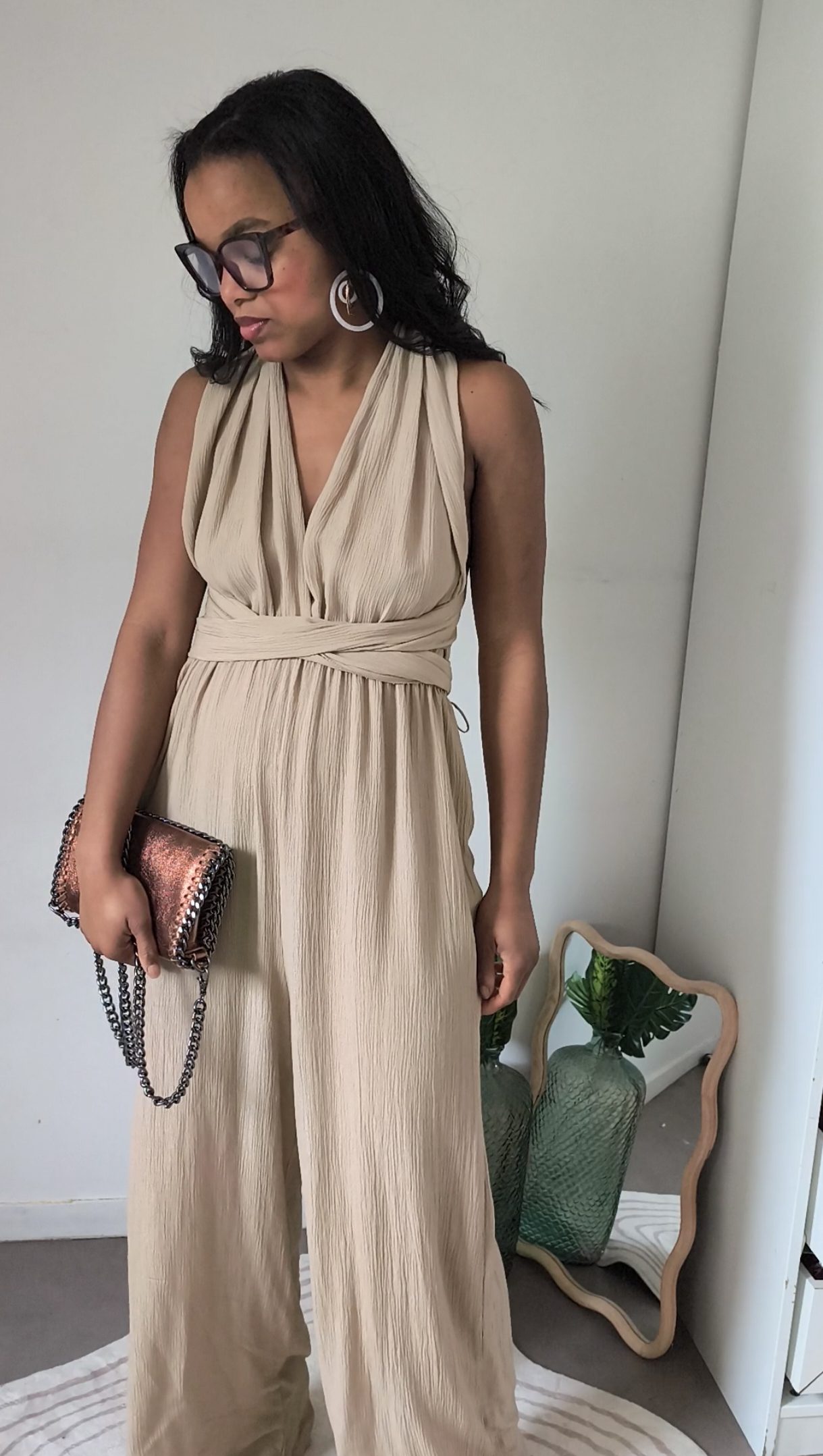 combinaison pantalon femme gaz de coton beige