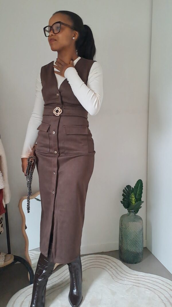 robe longue suedine fendue couleur marron modele chocolat