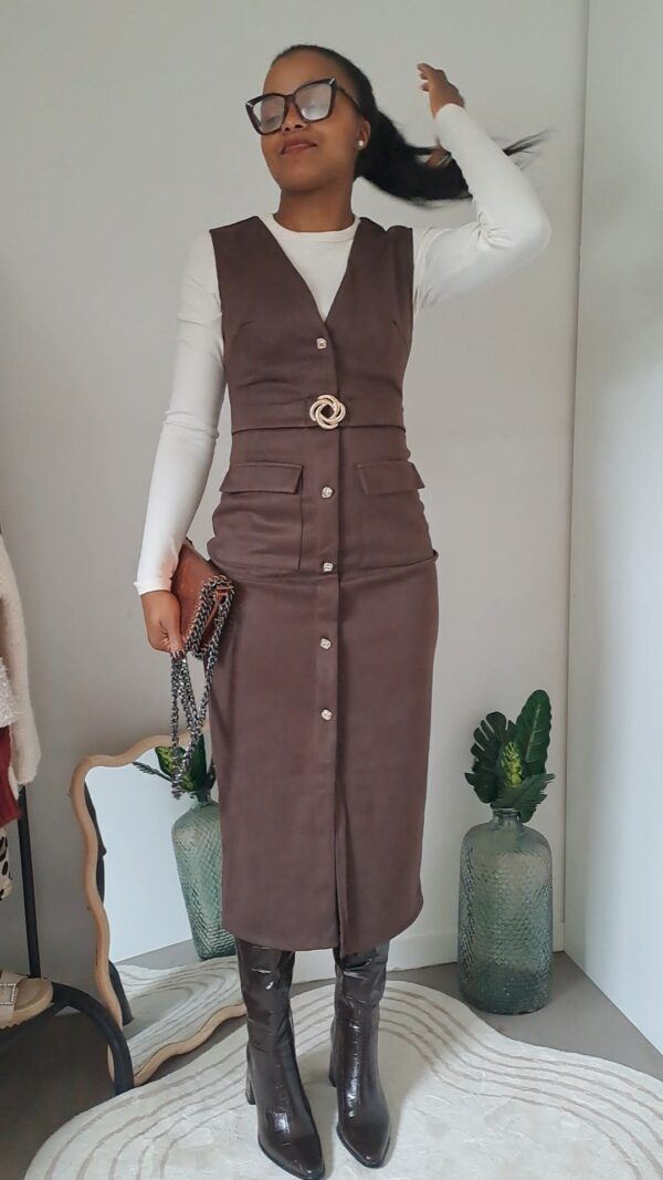 robe longue suedine fendue couleur marron modele chocolat
