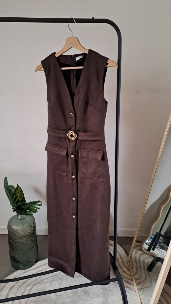 robe longue suedine fendue couleur marron modele chocolat