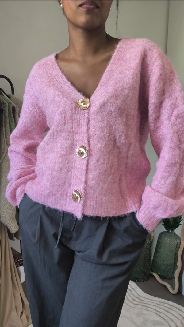 Gilet cardigan rose modèle sucre, boutique en ligne rose carmel
