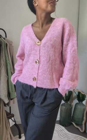 Gilet cardigan rose modèle sucre, boutique en ligne rose carmel