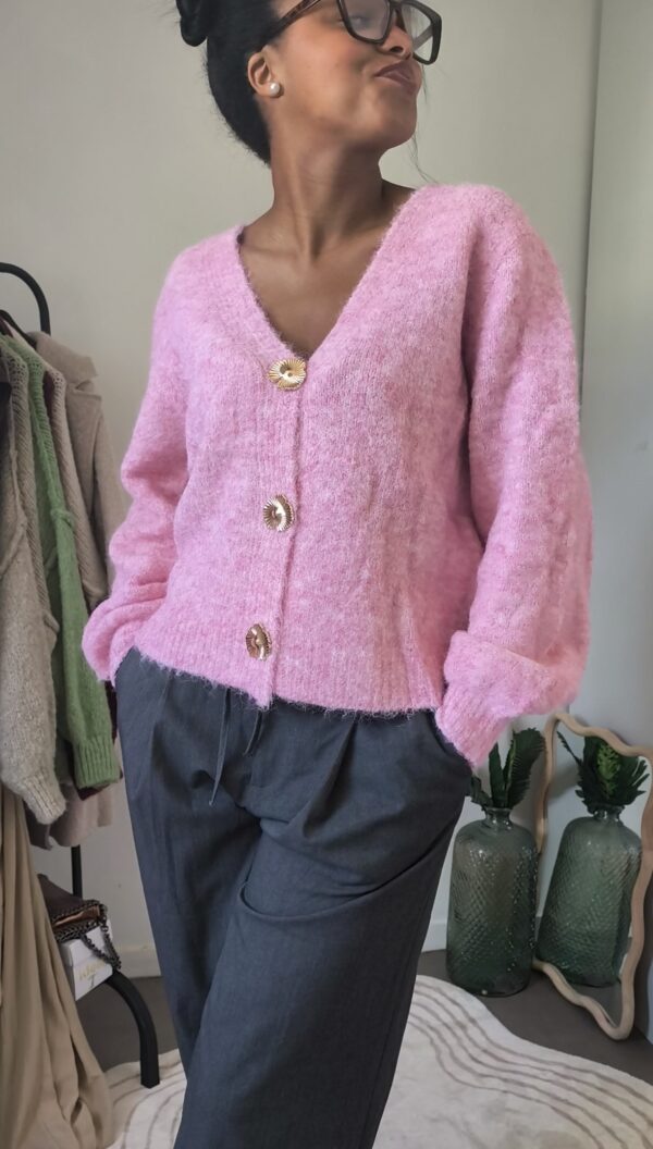 Gilet cardigan rose modèle sucre, boutique en ligne rose carmel