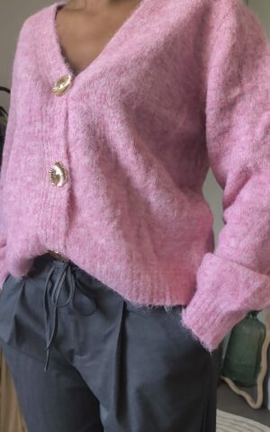 Gilet cardigan rose modèle sucre, boutique en ligne rose carmel