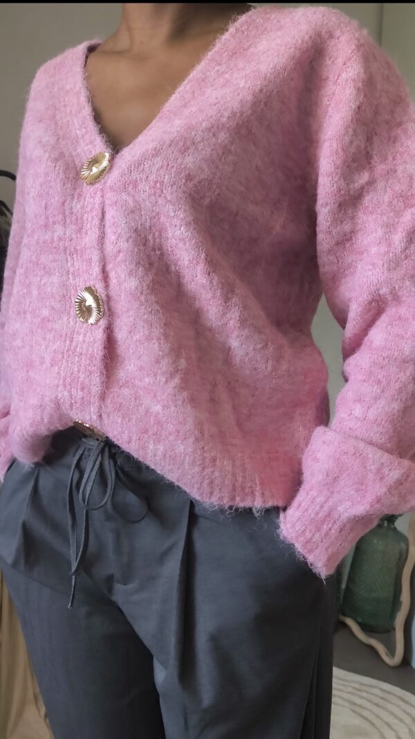 Gilet cardigan rose modèle sucre, boutique en ligne rose carmel