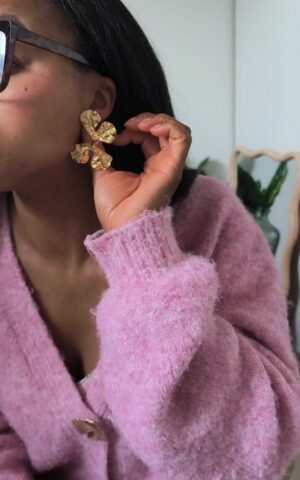 boucles d’oreilles motif 4 pétales fleurs boucles d'oreilles doré en acier inoxydable motif pétale fleur boutique en ligne rose carmel