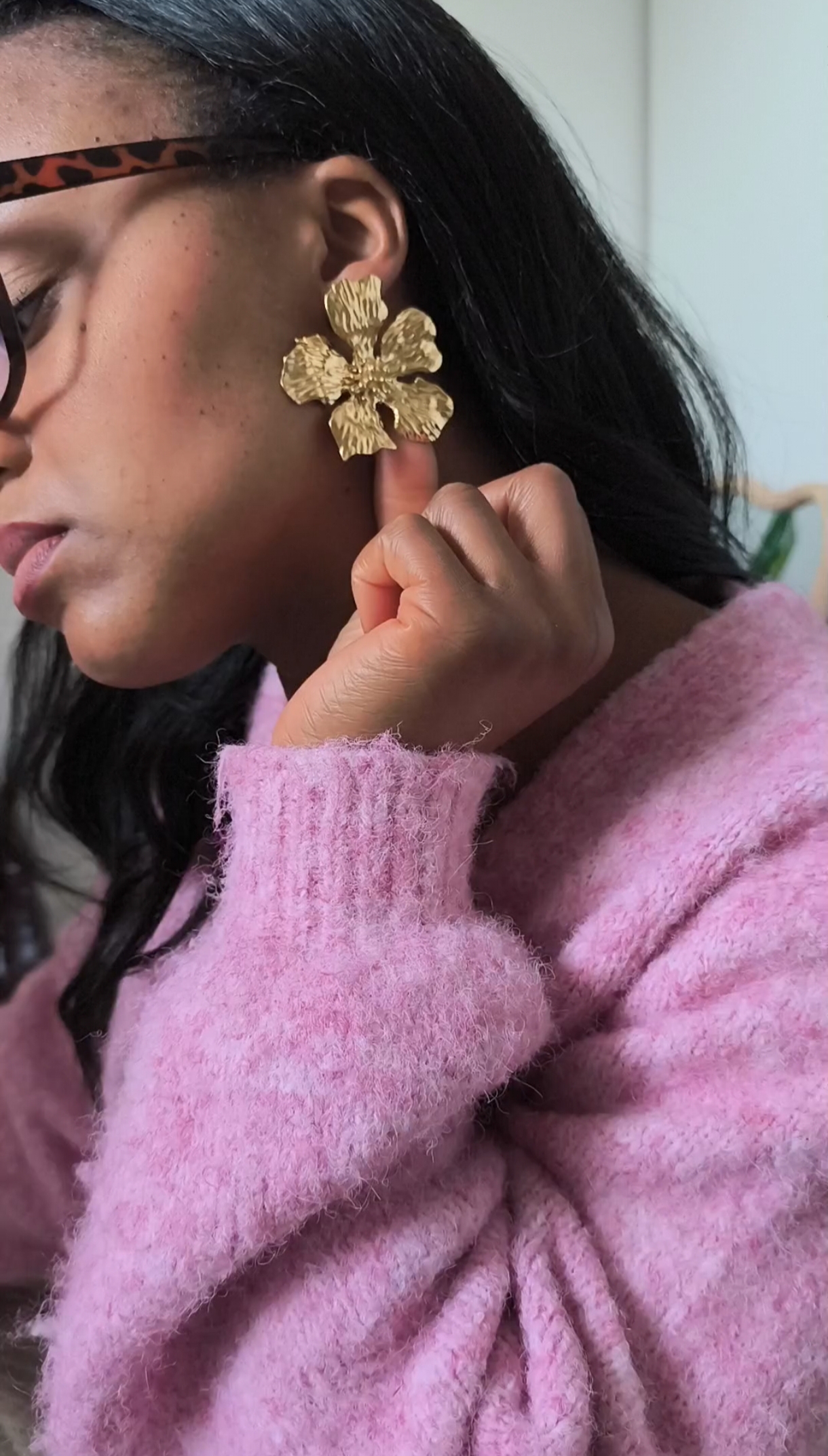 boucles d'oreilles doré en acier inoxydable motif fleur pétales carrées boutique en ligne rose carmel