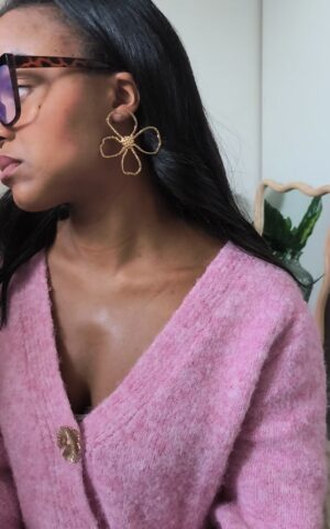 boucles d'oreilles doré en acier inoxydable motif fleur boutique en ligne rose carmel