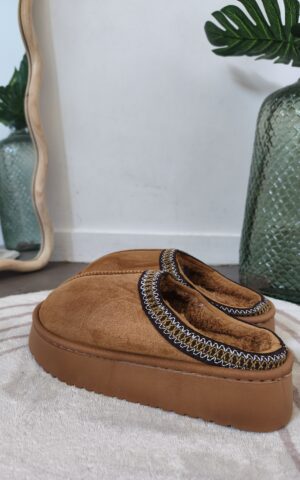 mules à plateforme couleur camel suedine boutique rose carmel