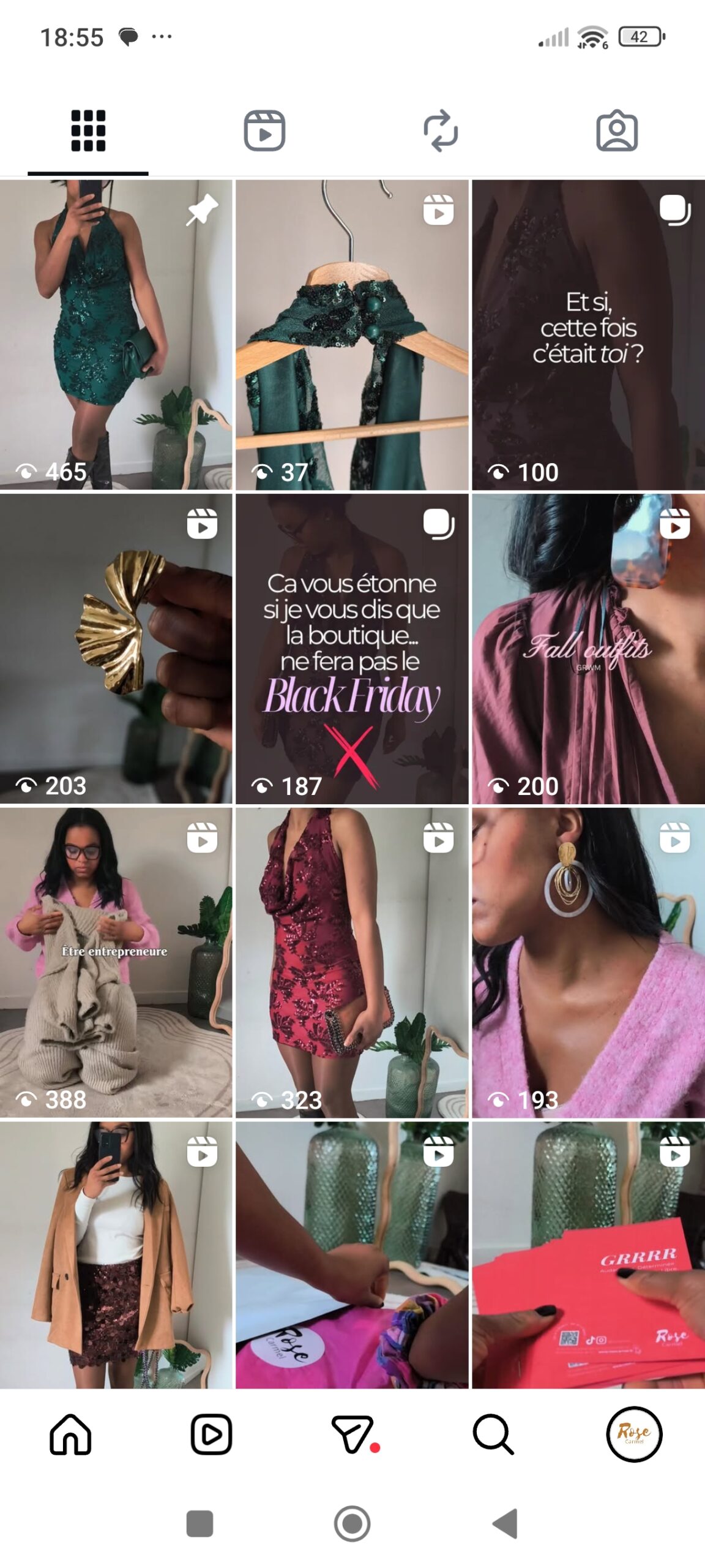 Capture écran compte instagram boutique rose carmel