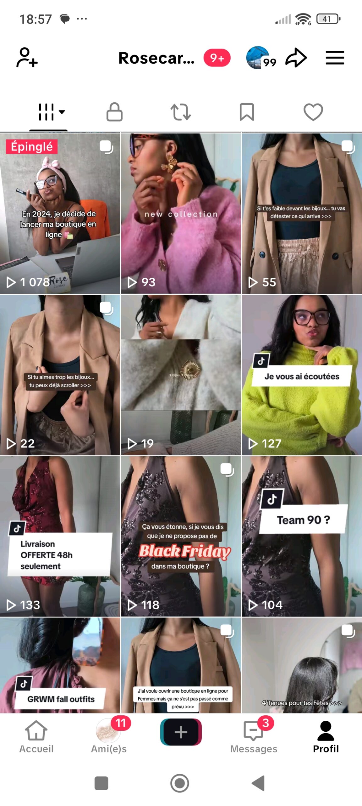 Capture écran compte tiktok boutique rose carmel