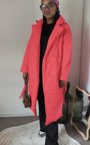Long manteau matelassé rose