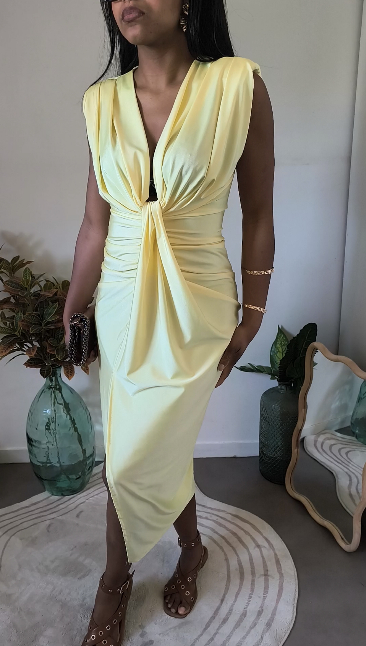 Robe longue fendue - jaune