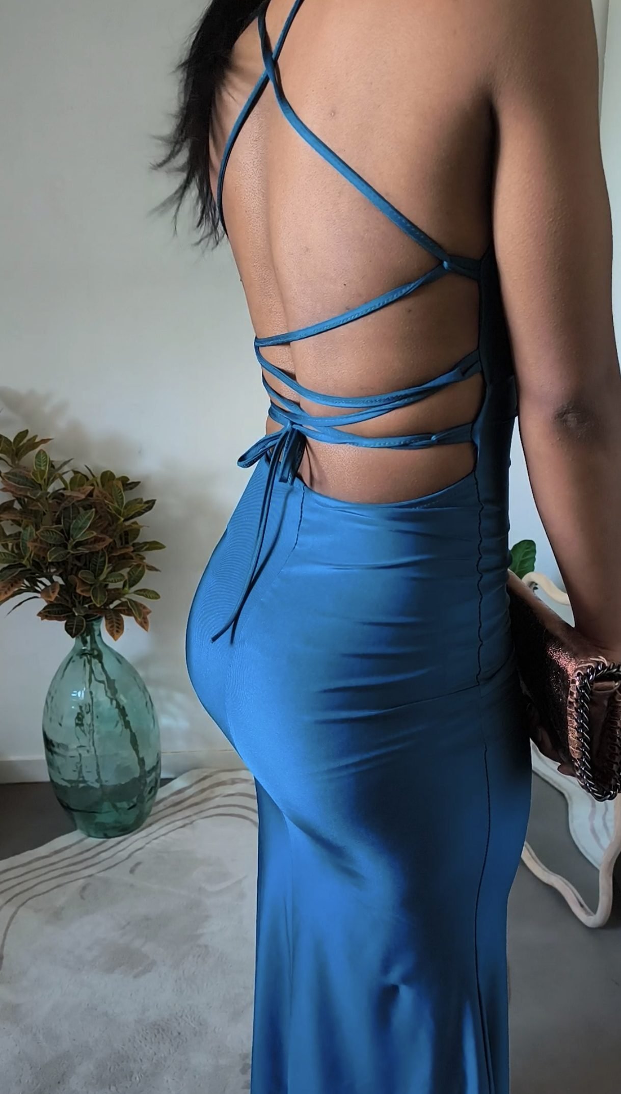 Robe longue bleu roi - dos nu et fendue – Image 3
