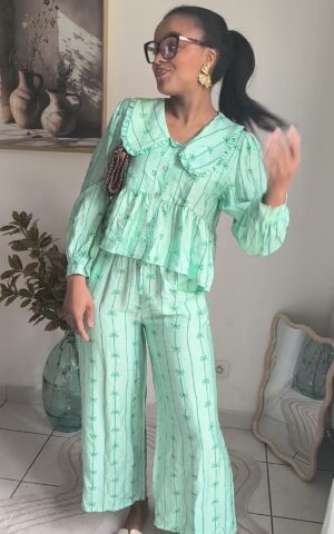 Ensemble pantalon fluide 7/8 vert - allure légère