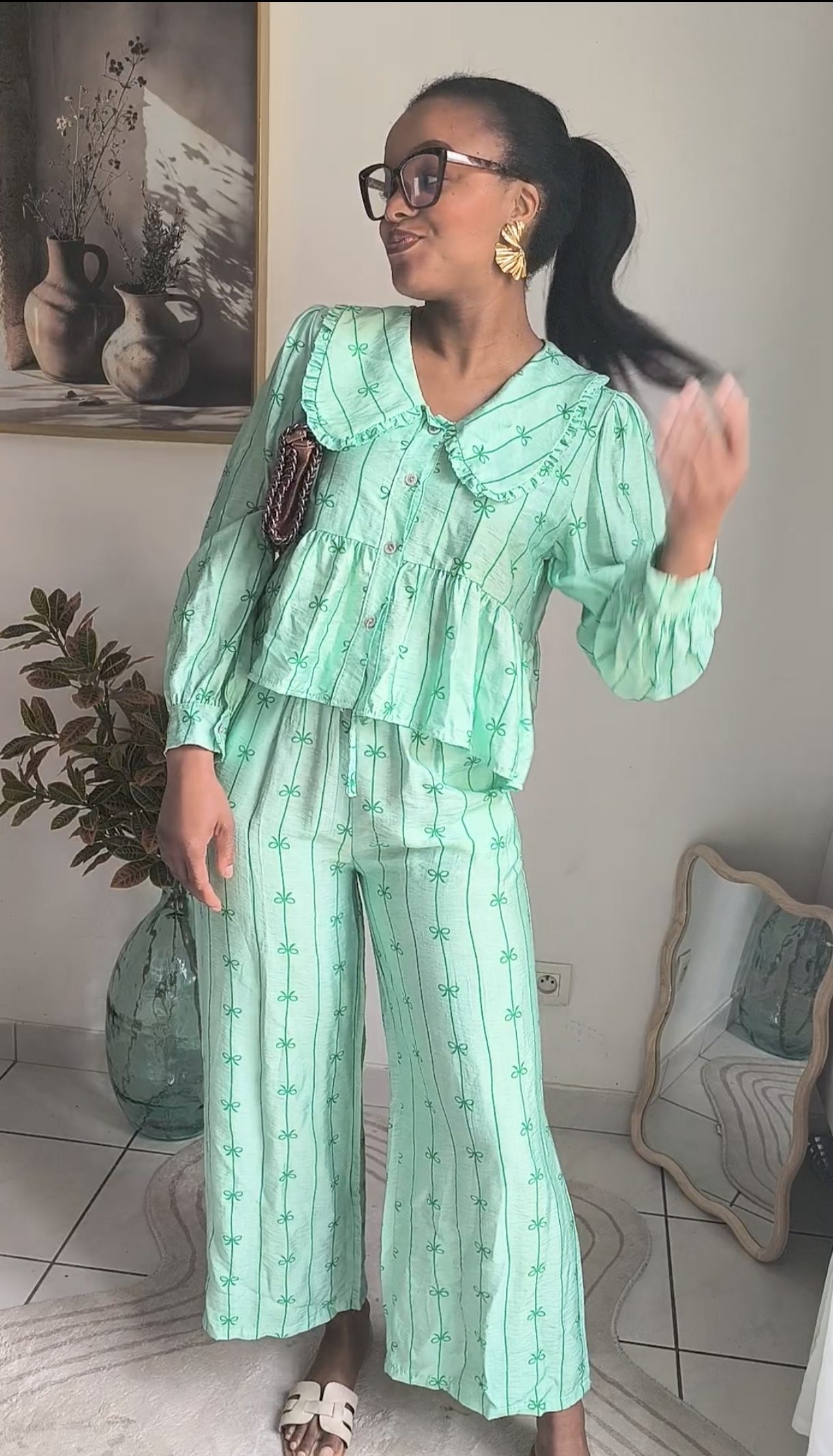 Ensemble pantalon fluide 7/8 vert - allure légère