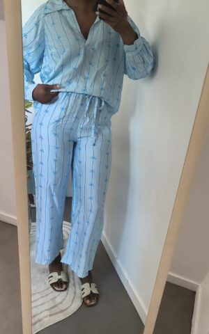 Ensemble pantalon fluide 7/8 bleu - allure légère