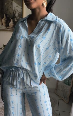 Ensemble pantalon fluide 7/8 bleu - allure légère