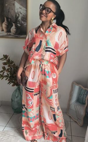 ensemble orangé pantalon haut femme