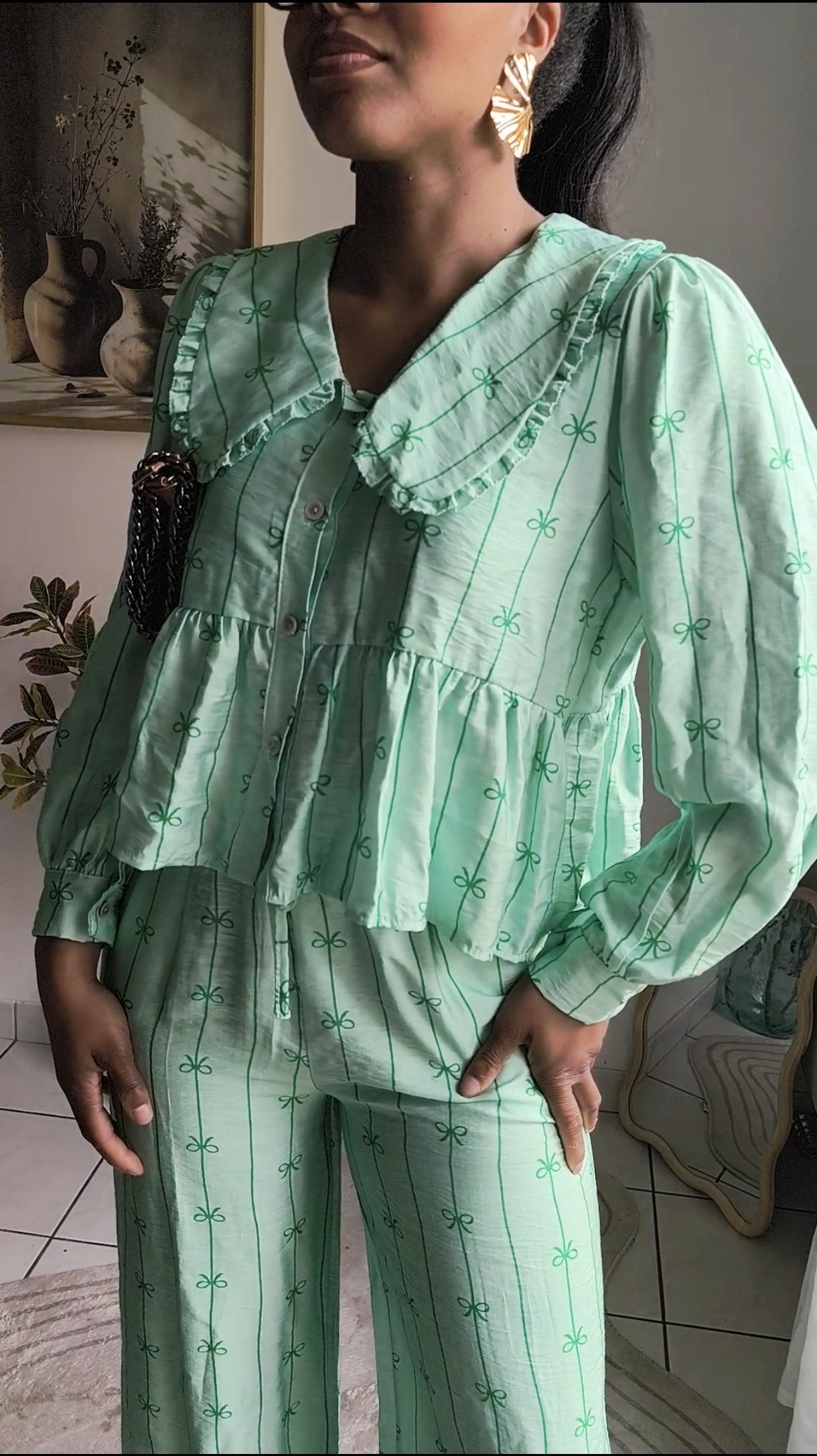 Ensemble pantalon fluide 7/8 vert - allure légère – Image 3