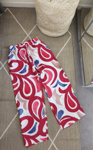 Pantalon fluide imprimé rouge - léger et confortable