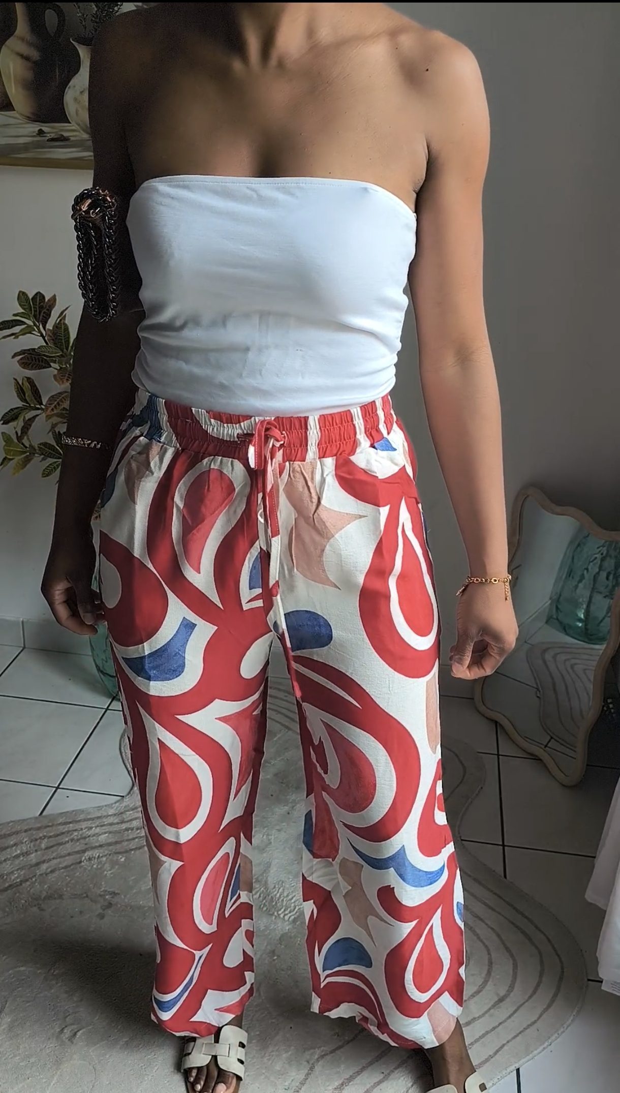 Pantalon fluide imprimé rouge - léger et confortable