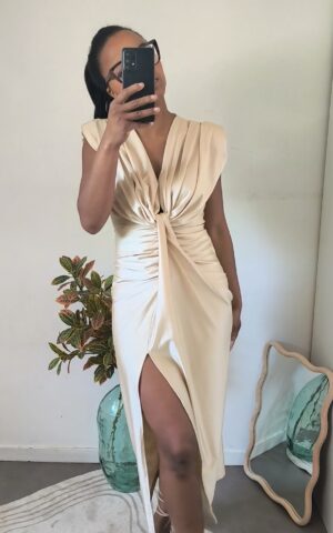 Robe longue fendue sable - Silhouette sublimée