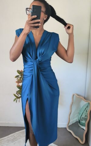 Robe longue fendue bleu emeraude - Silhouette sublimée