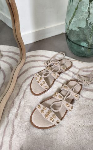 Sandales suedine spartiates femme beige - à lacets montants élégants