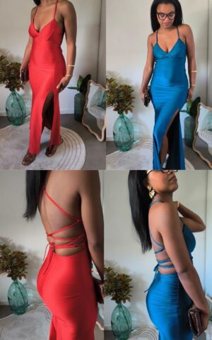 Robe longue fendue dos nu divine - 2 coloris