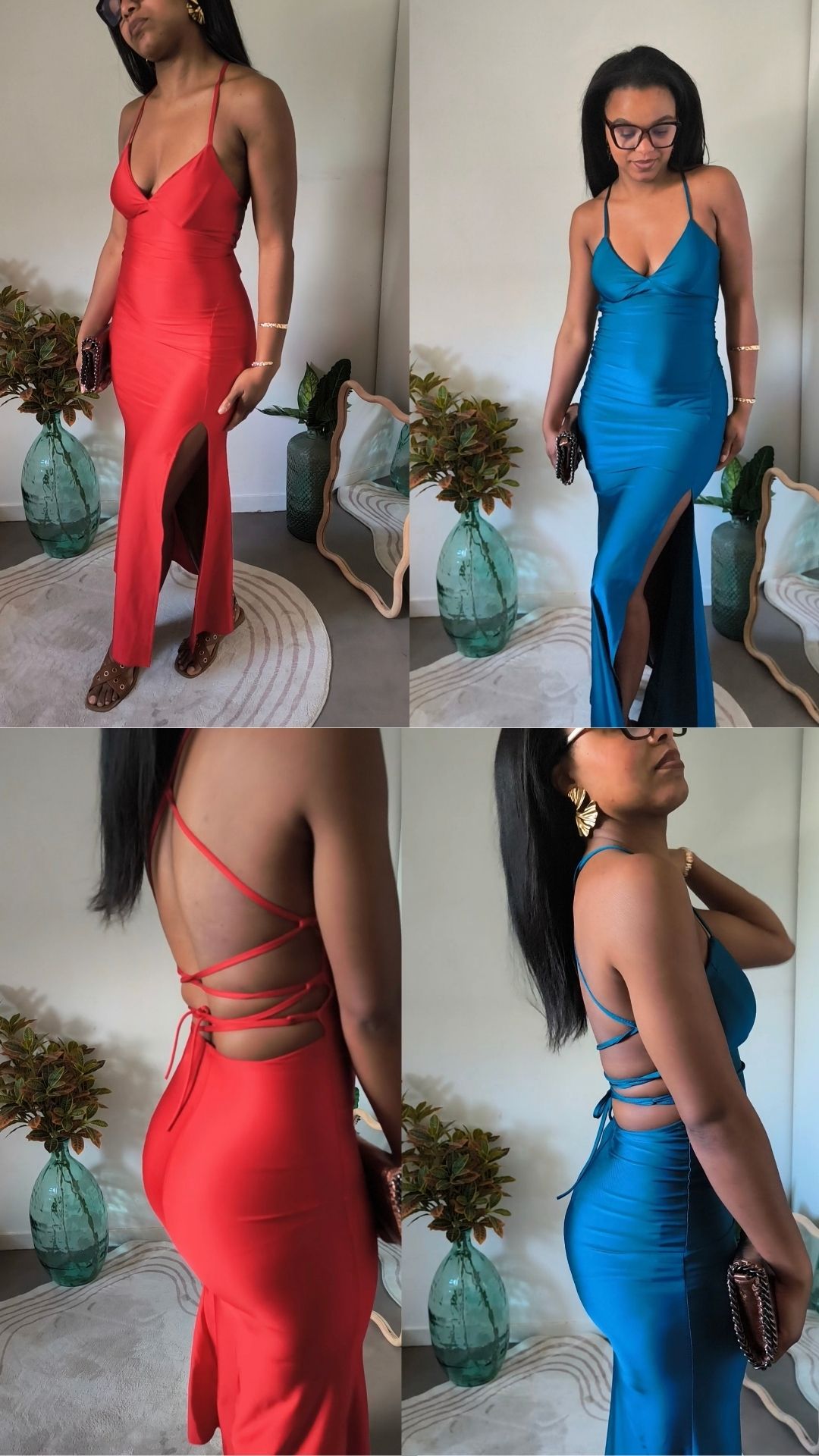 Robe longue fendue dos nu divine - 2 coloris