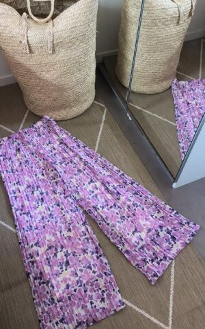 Pantalon d'été lilas plissé fluide à motifs - estival