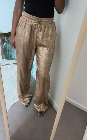 Pantalon satin doré femme - fluide et lumineux