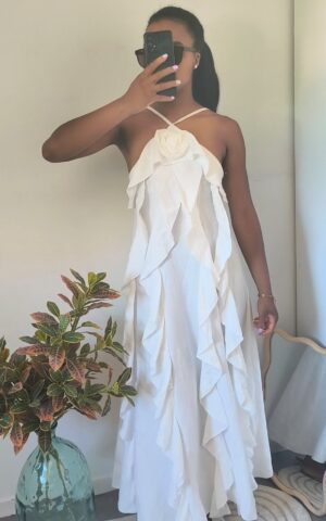 Robe longue à col licou - bohême et aérienne blanc