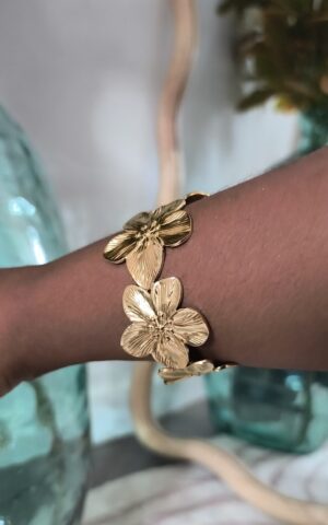 Bracelet manchette doré fleurs - Féminin et solaire