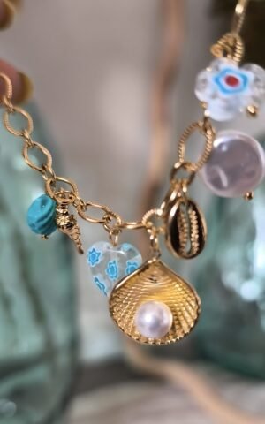 bracelet details coquillage ouvert perle boutique rose carmel acier inoxydable