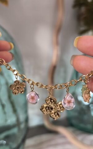 bracelet details fleurs dorées et bulles boutique rose carmel acier inoxydable