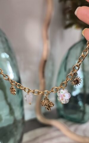 bracelet details fleurs soleil et fleur flanche boutique rose carmel acier inoxydable