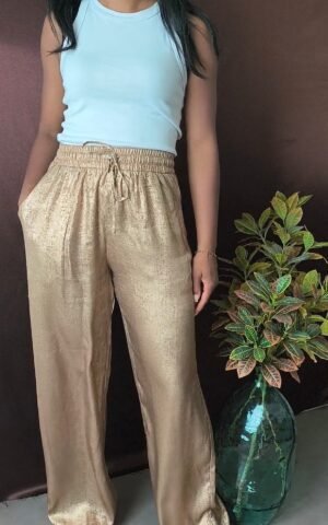 Pantalon satin doré femme - fluide et lumineux