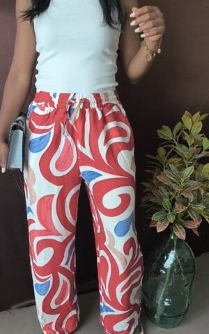 Pantalon fluide imprimé rouge femme - léger et confortable