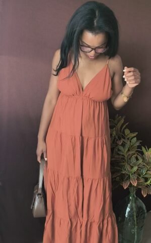 robe longue terracotta sans manches decollete rose carmel